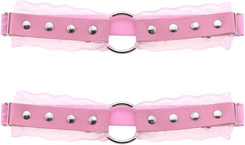FM FM42 Multicolor PU Simulated Leather Silvert-tone Rivets O Ring Lace Adjustable Leg Ring Elastic Garter, Pack of 2 PCs in Saudi Arabia
