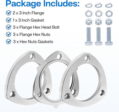 3-Bolt 3 inch/76mm Stainless Steel Exhaust Flange & Exhaust Gasket with Bolts & Nuts for Automotive Replacement Exhaust Flanges in Kuwait