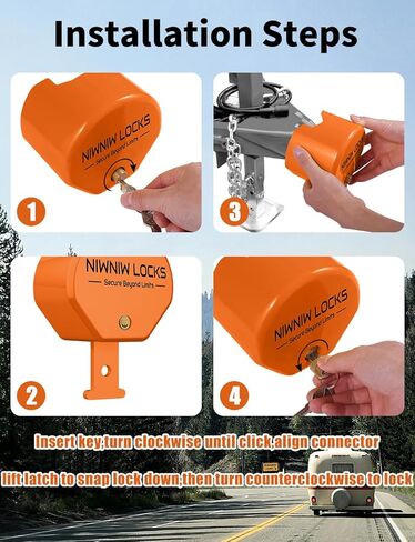 قفل عقار مقطورة ثقيلة-ملائمة عالمية 1-7/8 "2" 2-5/16 "مقرنات | مضاد لسان RV قفل لسان الشاحنة | تصميم أمن الصلب الهيكلي (أسود) in Kuwait