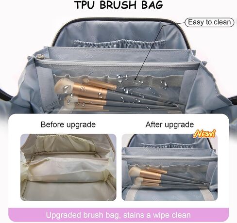 Boyatu Travel Makeup Bag Bage Cosmetic Bag: 3 PCS مجموعة أكياس مكياج للنساء مع مقبض-أكياس من جلود جلدية نباتية مقاومة للماء مع مقارنات (C-01 الأرجواني) in Kuwait