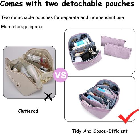 Boyatu Travel Makeup Bag Bage Cosmetic Bag: 3 PCS مجموعة أكياس مكياج للنساء مع مقبض-أكياس من جلود جلدية نباتية مقاومة للماء مع مقارنات (C-01 الأرجواني) in Kuwait