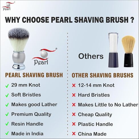 Pearl Pure Badger Shaving Brush- Brass Metal Handle | Classic & Elegant Shaving brush | Luxury Shaving Brush | 24mm Knot Size | Shaving Accessory for Men | Father's Day Gift (Silver) in Saudi Arabia