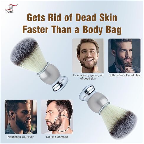 Pearl Pure Badger Shaving Brush- Brass Metal Handle | Classic & Elegant Shaving brush | Luxury Shaving Brush | 24mm Knot Size | Shaving Accessory for Men | Father's Day Gift (Silver) in Saudi Arabia