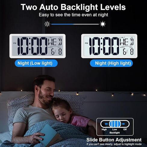 Bluetooth Time Sync Digital Wall Clock Battery Operated with Backlight, Auto DST Large Digital Wall Clock with Day, Date & Temperature, 15'' Large Digital Clock for Home, Bedroom, Office in Saudi Arabia
