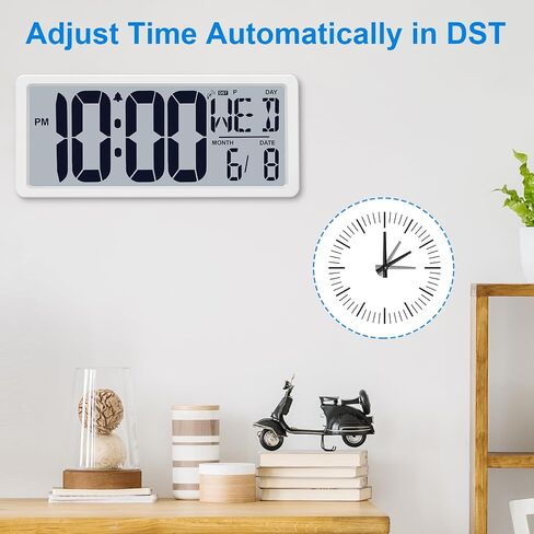 Bluetooth Time Sync Digital Wall Clock Battery Operated with Backlight, Auto DST Large Digital Wall Clock with Day, Date & Temperature, 15'' Large Digital Clock for Home, Bedroom, Office in Saudi Arabia