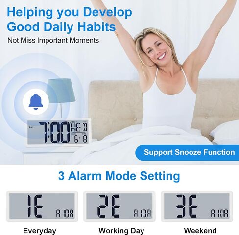 Bluetooth Time Sync Digital Wall Clock Battery Operated with Backlight, Auto DST Large Digital Wall Clock with Day, Date & Temperature, 15'' Large Digital Clock for Home, Bedroom, Office in Saudi Arabia