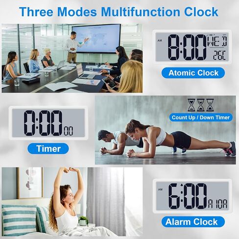 Bluetooth Time Sync Digital Wall Clock Battery Operated with Backlight, Auto DST Large Digital Wall Clock with Day, Date & Temperature, 15'' Large Digital Clock for Home, Bedroom, Office in Saudi Arabia