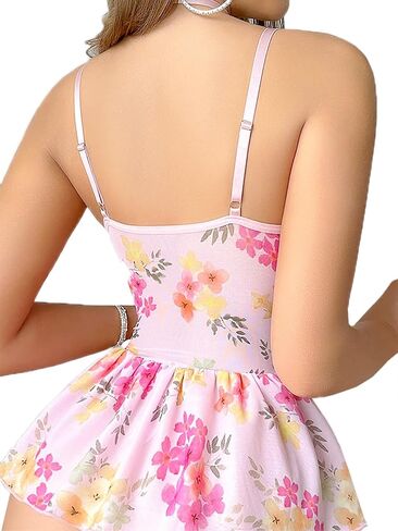 YUNAR Women Sheer Sexy Underwire Floral Lace Babydoll Sleepwear Lingerie Garter Set in Saudi Arabia
