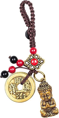 النحاس Sakyamuni Buddha Keychain مع عملات Feng Shui ، Buddha تمثال مفتاح الحلقة كما هو الحال مع سحر الحظ الحظ المحظوظ in Kuwait