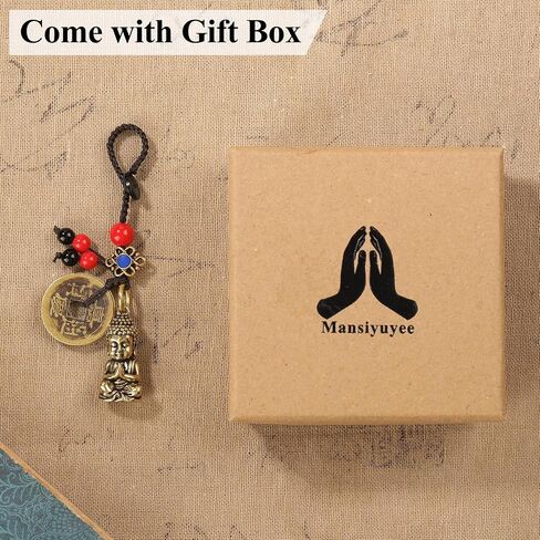 النحاس Sakyamuni Buddha Keychain مع عملات Feng Shui ، Buddha تمثال مفتاح الحلقة كما هو الحال مع سحر الحظ الحظ المحظوظ in Kuwait