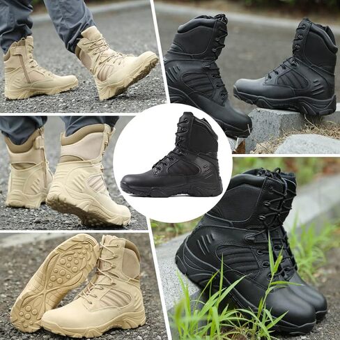 RORUN 8 Men's Women's Military Tactical Work Boots Side Zipper Motorcycle Combat Swat Desert Boots Casual Hiking Boots Hiking Trekking Backpacking Mountaineering Outdoor Shoes in Kuwait