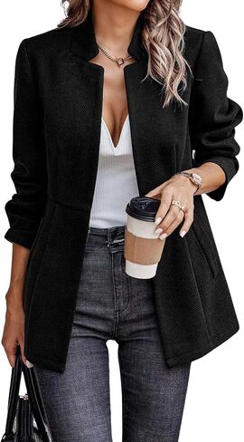 utcoco Womens Business Coat Open Front Blazer Long Sleeve Notch Stand Collar Work Office Dressy Jacket in Saudi Arabia