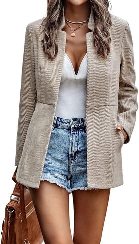 Utcoco Womens Business Coat Open Front Blazer Long Long Notch Stand Stand Work Office stack stack in Saudi Arabia