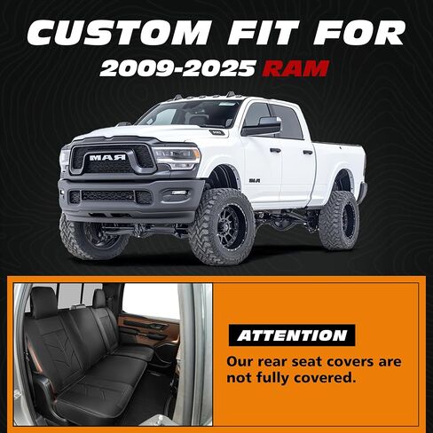 Seat Covers for 2009-2025 Dodge Ram 1500 2500 3500 Crew & Quad Cab Bighorn/Laramie/Tradesman/Rebel/Limited/SLT/Lonestar with Waterproof Faux Leather in Kuwait