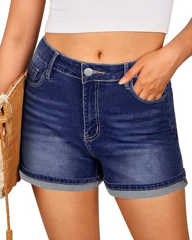 Utyful Jean Shorts for Women Mid Rise Trendy Casual Summer Cute Jorts Fold Hem Stretchy Denim Shorts in Saudi Arabia