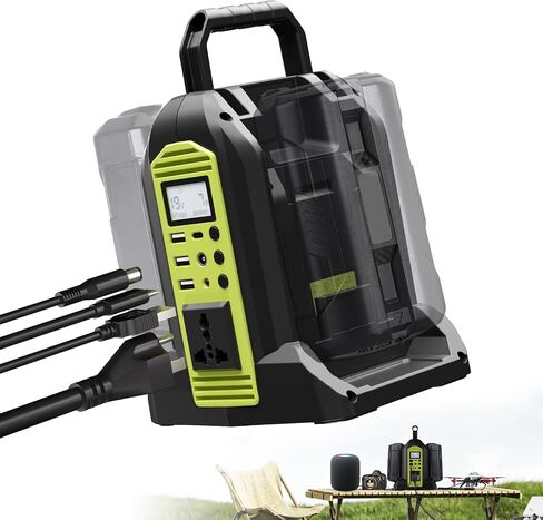 350W Power Inverter 2 Port Pure Sine Wave Inverter Compatible with Ryobi 40V Li-ion Battery, DC 40V to AC 120V with AC Outlet, USB Port, Type-C Port, 300LM LED Light for Camping Emergency in Saudi Arabia