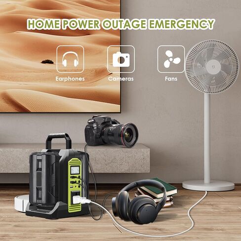350W Power Inverter 2 Port Pure Sine Wave Inverter Compatible with Ryobi 40V Li-ion Battery, DC 40V to AC 120V with AC Outlet, USB Port, Type-C Port, 300LM LED Light for Camping Emergency in Saudi Arabia