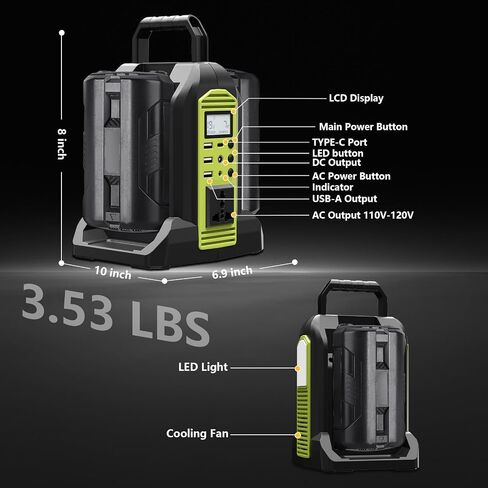 350W Power Inverter 2 Port Pure Sine Wave Inverter Compatible with Ryobi 40V Li-ion Battery, DC 40V to AC 120V with AC Outlet, USB Port, Type-C Port, 300LM LED Light for Camping Emergency in Saudi Arabia