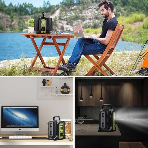 350W Power Inverter 2 Port Pure Sine Wave Inverter Compatible with Ryobi 40V Li-ion Battery, DC 40V to AC 120V with AC Outlet, USB Port, Type-C Port, 300LM LED Light for Camping Emergency in Saudi Arabia