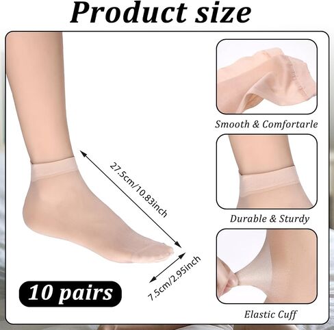 10 Pairs Women's Ankle Nylon Socks, Sheer Nude Black Summer Thin Soft Tight Hosiery Stylish Cool Socks for Women in Saudi Arabia
