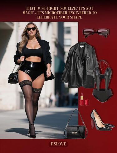 RSLove Women's Women's High Lockings - Lace Top Stay Up Prontyhose مع جوارب الملابس الداخلية المضادة للسيليكون المضاد للانزلاق in Saudi Arabia