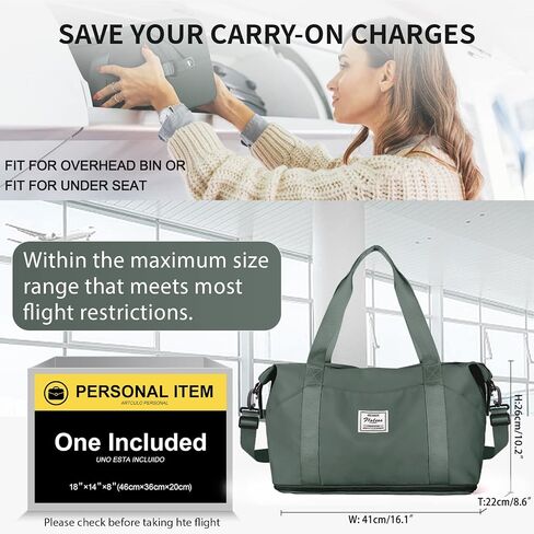 حقيبة القراصنة القماش الخشن ، Gym Sports Tote Gym for Spirit Airlines Personal Item Bag 18x14x8 ، قابلة للطي ، حمل على الكتف قابلة للتوسيع أسبوعًا طوال الليل للنساء ، الأخضر in Saudi Arabia