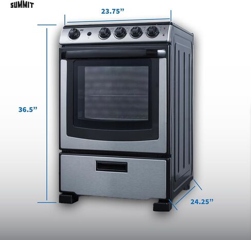 Summit Appliance REX2451SSRT 24" Wide Electric Smooth-Top Range, Ceramic Glass Top, Waist-High Broiler, 4 Cooking Zones, Adjustable Racks, Push-To-Turn Knobs, Stainless Steel Finish in Saudi Arabia
