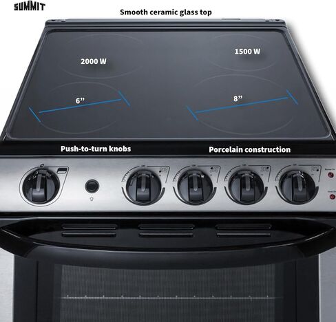 Summit Appliance REX2451SSRT 24" Wide Electric Smooth-Top Range, Ceramic Glass Top, Waist-High Broiler, 4 Cooking Zones, Adjustable Racks, Push-To-Turn Knobs, Stainless Steel Finish in Saudi Arabia