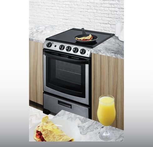 Summit Appliance REX2451SSRT 24" Wide Electric Smooth-Top Range, Ceramic Glass Top, Waist-High Broiler, 4 Cooking Zones, Adjustable Racks, Push-To-Turn Knobs, Stainless Steel Finish in Saudi Arabia