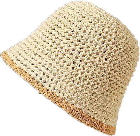 Summer Bucket Hat, Natural Straw Hollow Hat,Sun Protection and Vacation in Saudi Arabia