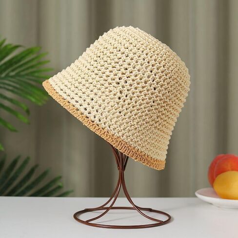 Summer Bucket Hat, Natural Straw Hollow Hat,Sun Protection and Vacation in Saudi Arabia