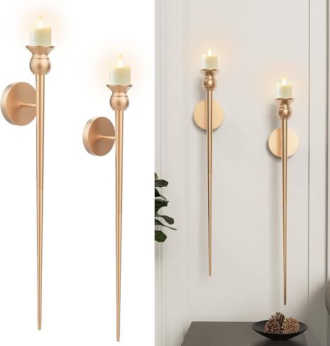 Candle Wall Sconce, 31.5inch Candle Sconces Wall Decor Set of 2, Long Wall Candle Holder Sconce with Battery Operated Candles Retro Chic Wall Sconces Candle Holder Decoration for Home Decor (Black) in Kuwait