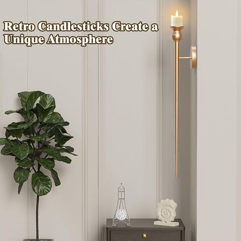 Candle Wall Sconce, 31.5inch Candle Sconces Wall Decor Set of 2, Long Wall Candle Holder Sconce with Battery Operated Candles Retro Chic Wall Sconces Candle Holder Decoration for Home Decor (Black) in Kuwait