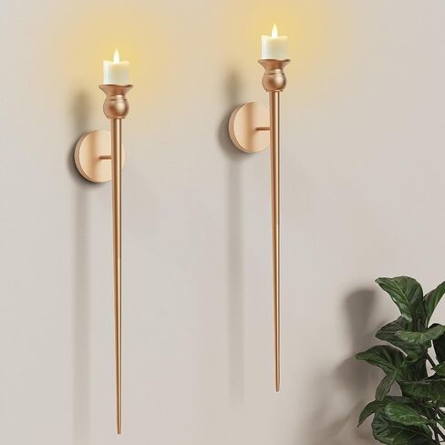 Candle Wall Sconce, 31.5inch Candle Sconces Wall Decor Set of 2, Long Wall Candle Holder Sconce with Battery Operated Candles Retro Chic Wall Sconces Candle Holder Decoration for Home Decor (Black) in Kuwait