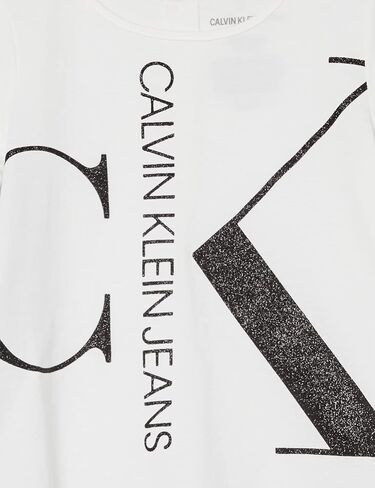 Calvin Klein Girls' Short Sleeve Tee Shirt, Cute & Colorful Logo Design, Relaxed Fit & Round Neckline, White with Rainbow Logo, Size S 7 in Saudi Arabia