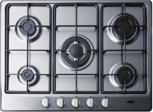 Summit Appliance GC5272B 5-Burner Gas Cooktop, 27" Width with 5 Burners, Steel Surface in Black Matte Finish, Wok Ring Included, Two Semi-Rapid Burners, Centralized Controls, Conversion Kit Included in Saudi Arabia