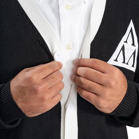 Revenge of the Nerds Tri Lambda Black with White Mens Costume Cardigan Sweater in Saudi Arabia