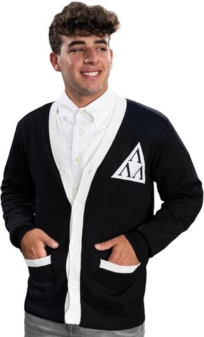 Revenge of the Nerds Tri Lambda Black with White Mens Costume Cardigan Sweater in Saudi Arabia