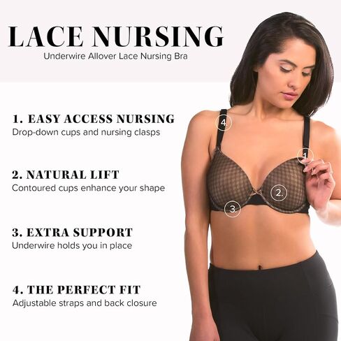 Leading Lady, Loving Moments Lace Nursing Bra, Underwire, One Hand Nursing Clasps, Fold-Down Cups, Everyday Bra in Saudi Arabia