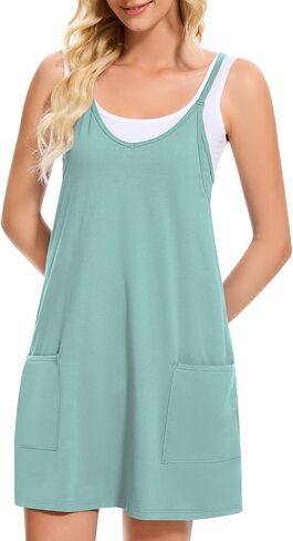 Women Tennis Workout Romper Mini Dress Summer Sleeveless Spaghetti Strap Athletic Sports Dress with Shorts in Saudi Arabia