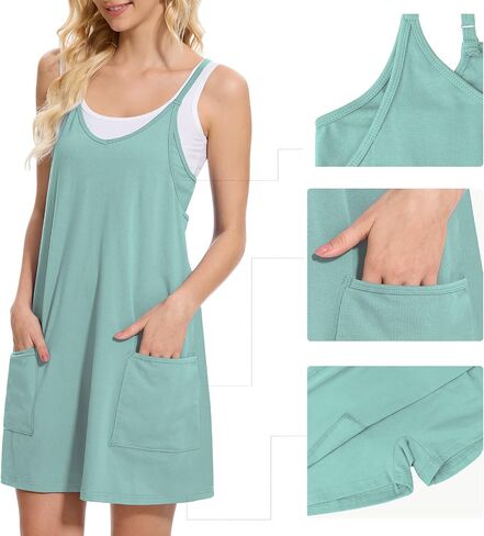 Women Tennis Workout Romper Mini Dress Summer Sleeveless Spaghetti Strap Athletic Sports Dress with Shorts in Saudi Arabia