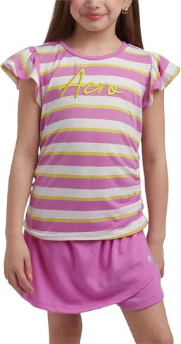 AEROPOSTALE Girls Skort Set - 2 Piece Short Sleeve Striped Graphic Tee and Casual French Terry Skort for Girls (Sizes: 7-12) in Saudi Arabia