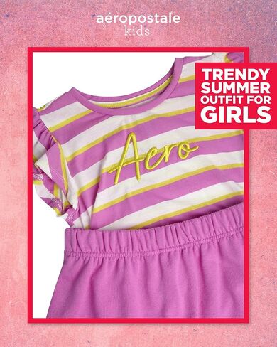AEROPOSTALE Girls Skort Set - 2 Piece Short Sleeve Striped Graphic Tee and Casual French Terry Skort for Girls (Sizes: 7-12) in Saudi Arabia