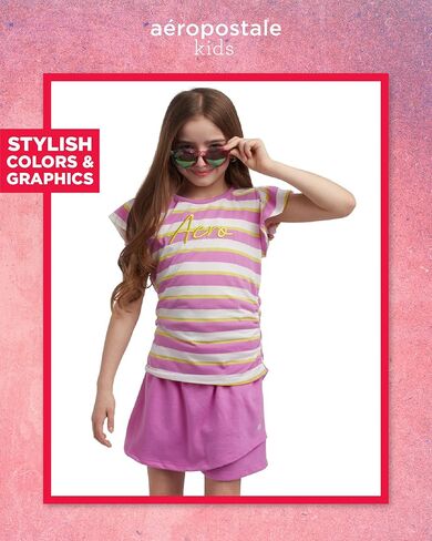 AEROPOSTALE Girls Skort Set - 2 Piece Short Sleeve Striped Graphic Tee and Casual French Terry Skort for Girls (Sizes: 7-12) in Saudi Arabia