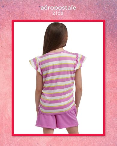 AEROPOSTALE Girls Skort Set - 2 Piece Short Sleeve Striped Graphic Tee and Casual French Terry Skort for Girls (Sizes: 7-12) in Saudi Arabia