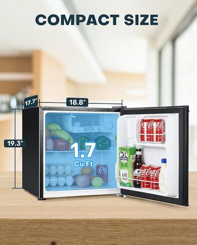 Upstreman 1.7 Cu.ft Mini Fridge with Freezer, Adjustable Thermostat, Energy Saving, Low Noise, Single Door Compact Refrigerator for Dorm, Office, Bedroom, Black-FR17 in Saudi Arabia