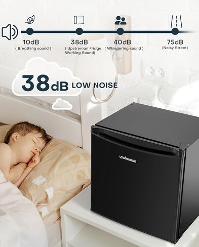 Upstreman 1.7 Cu.ft Mini Fridge with Freezer, Adjustable Thermostat, Energy Saving, Low Noise, Single Door Compact Refrigerator for Dorm, Office, Bedroom, Black-FR17 in Saudi Arabia
