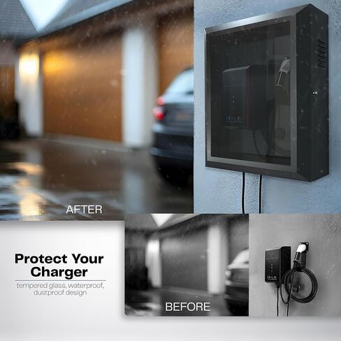 VIVO Wall-Mounted EV Charger Protective Box with Digital Safety Lock and Keypad, Tempered Glass Front Panel, Heavy Duty Outdoor Charging Case, Black, Mount-EVCG1 in Saudi Arabia