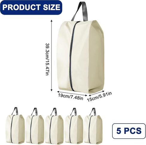 5Pcs XL Travel Shoe Bags Portable Travel Gifts Shoe Organizer with Zipper Closure, Waterproof Nylon Shoe Storage Organizer with Handle Travel Bags For Men and Women, Black in Saudi Arabia