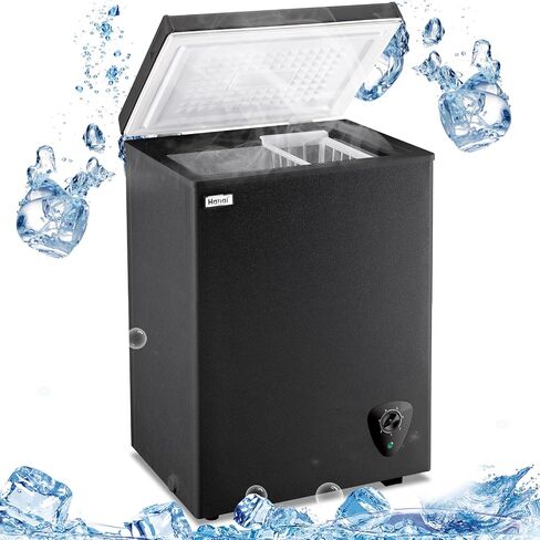 3.5 Cubic Chest Freezer, Compact Freezer with Top Open Door，Deep Freezer with Removable Storage Basket, 7 Gears Temperature Control, Energy Saving, for Office Dorm or Apartment in Saudi Arabia